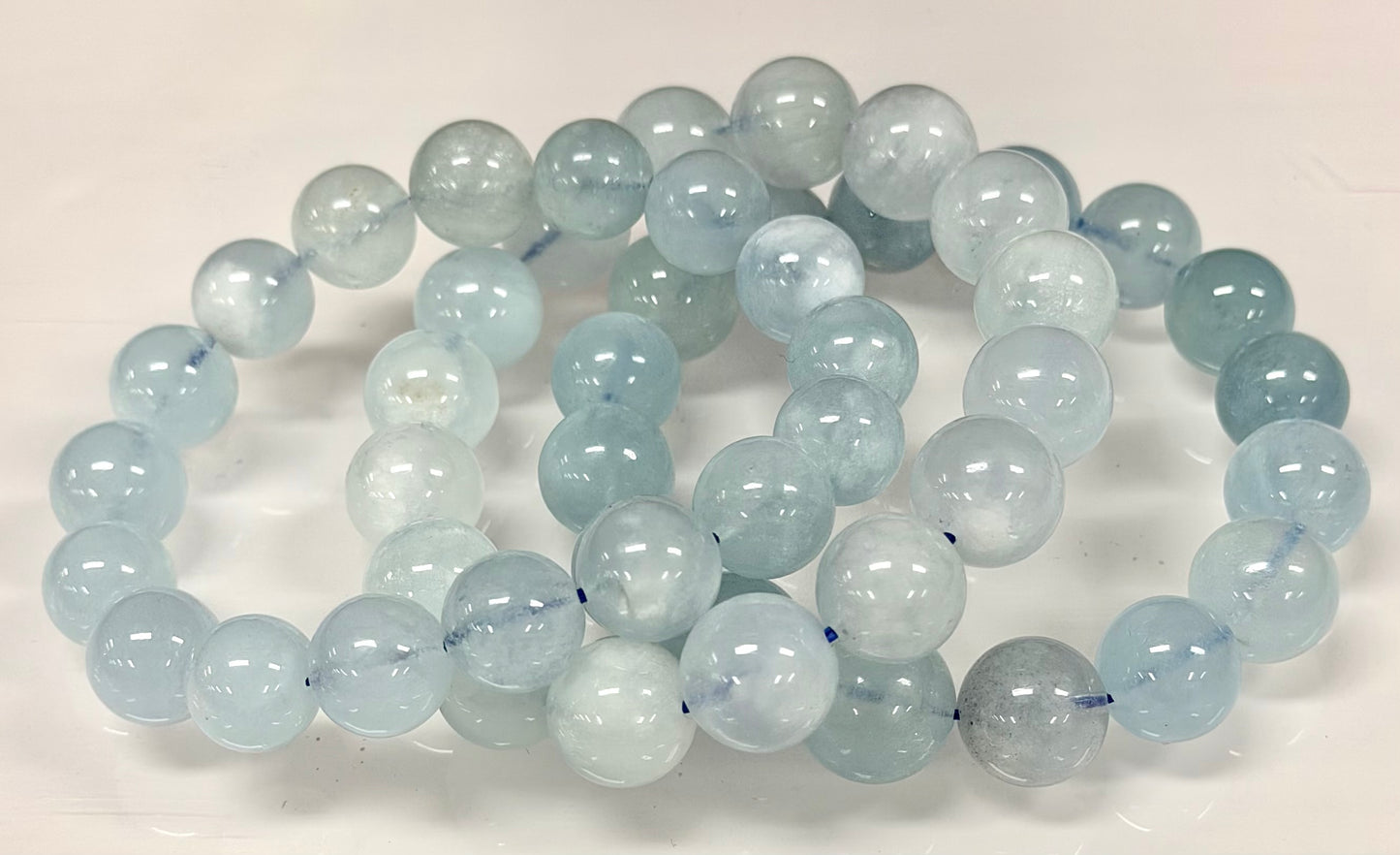 Wholesale 3 Pcs Natural Aquamarine 13-14mm 8”Crystal Healing Stretch Bracelet