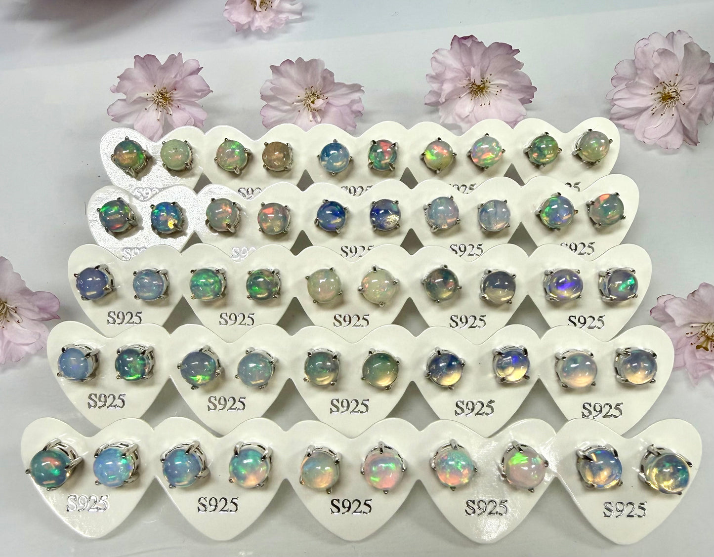 Wholesale 5 Pairs Natural Opal Sterling Silver(925) Posts 6mm