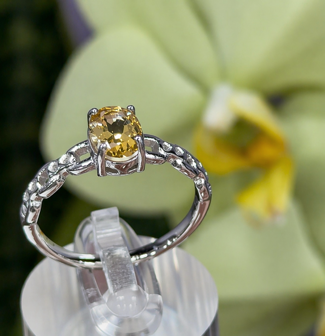 Wholesale Lot 7 pcs Faceted Citrine Stainless Steel Ring 6x8mm