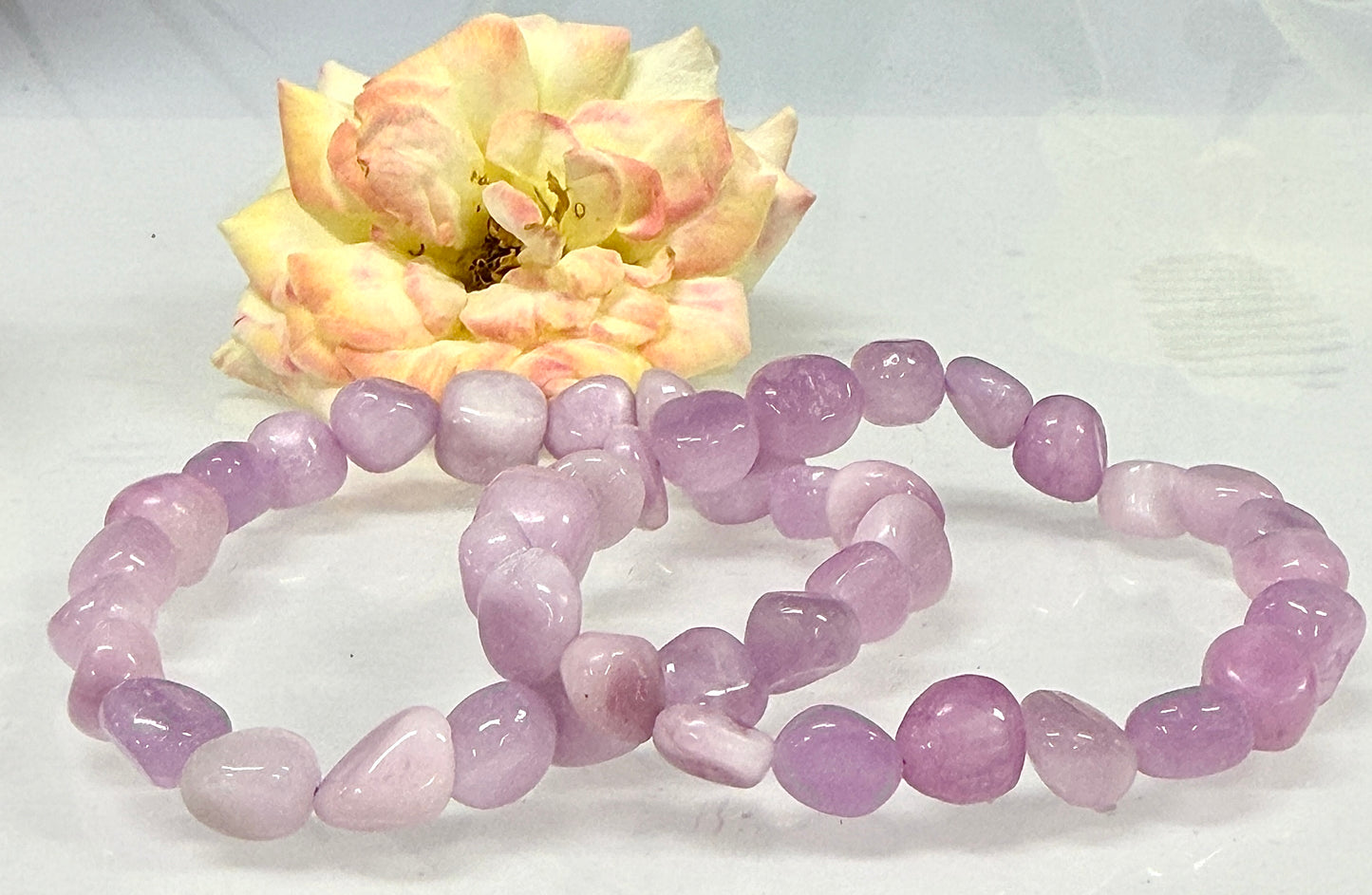 Wholesale 6 Pcs 6mm Natural Kunzite tumble Stretch Bracelet Crystal Healing Energy 7.5”
