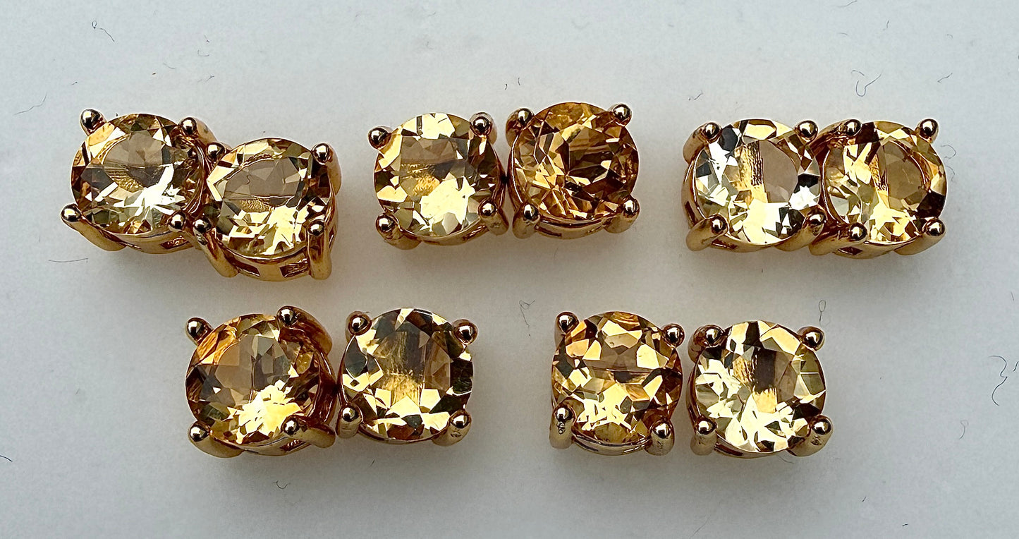 Wholesale Lot 5 Pairs Citrine Sterling Silver(925) Earring Studs 6mm