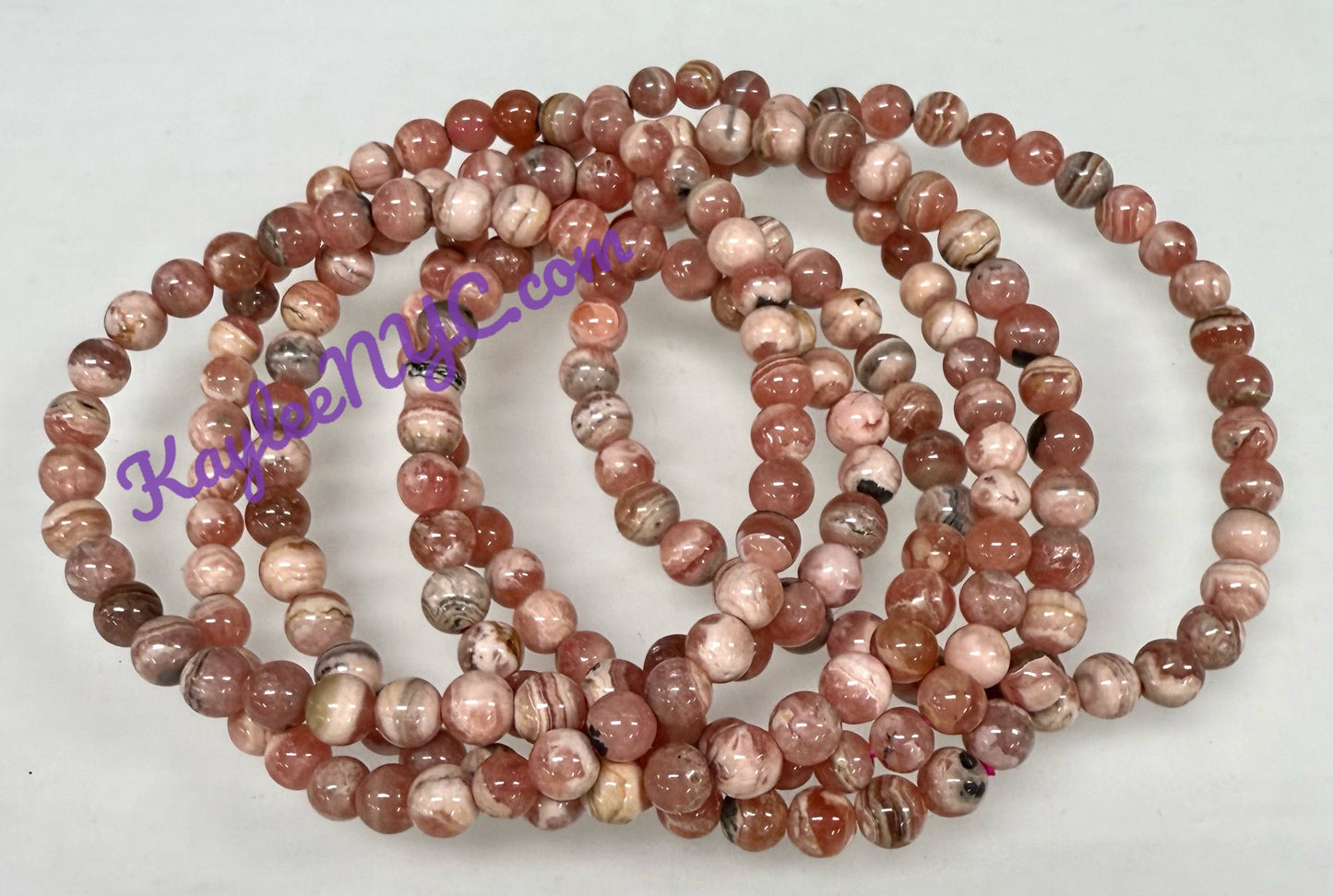 Wholesale 6 Pcs Natural Rhodochrosite 5.5mm 7.5” Crystal Healing Stretch Bracelet