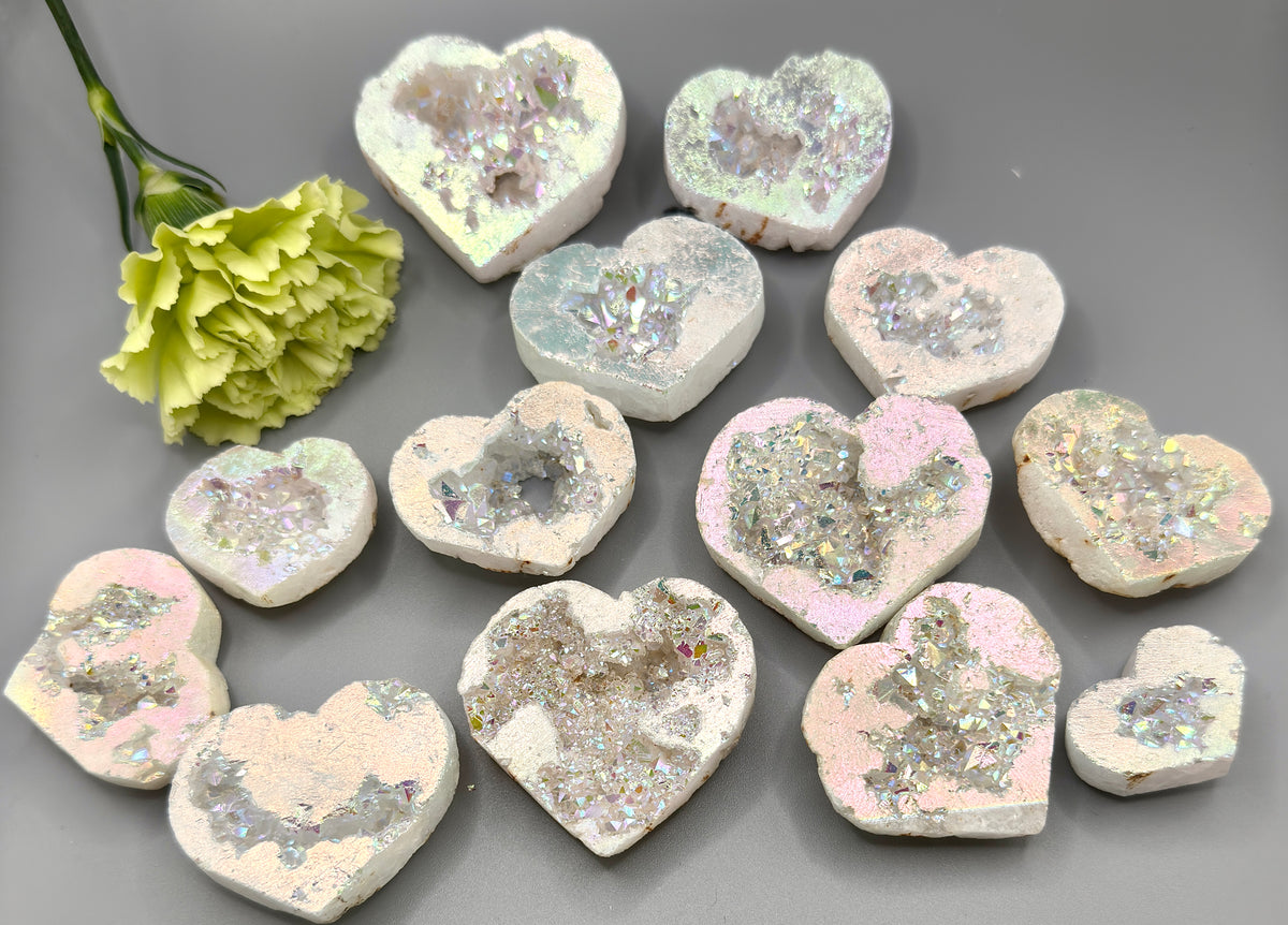 Wholesale Lot 1 Lb Angel Aura White Druzy Quartz Heart Crystal Healing Energy