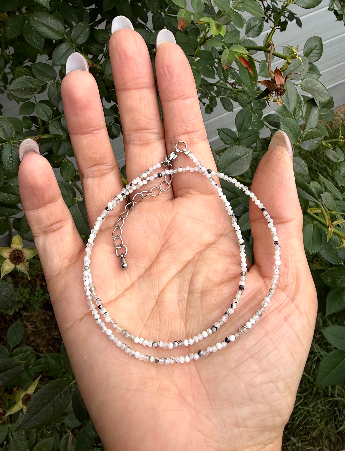 6 PCs 2mm Faceted Rainbow Moonstone Necklace Stainless Steel Findings