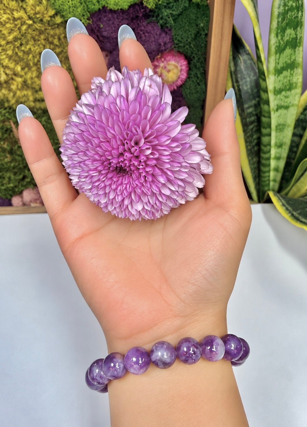 Wholesale 6 Pcs 8-11mm Natural Lepidolite Mica 7.5” Crystal Healing Stretch Bracelet