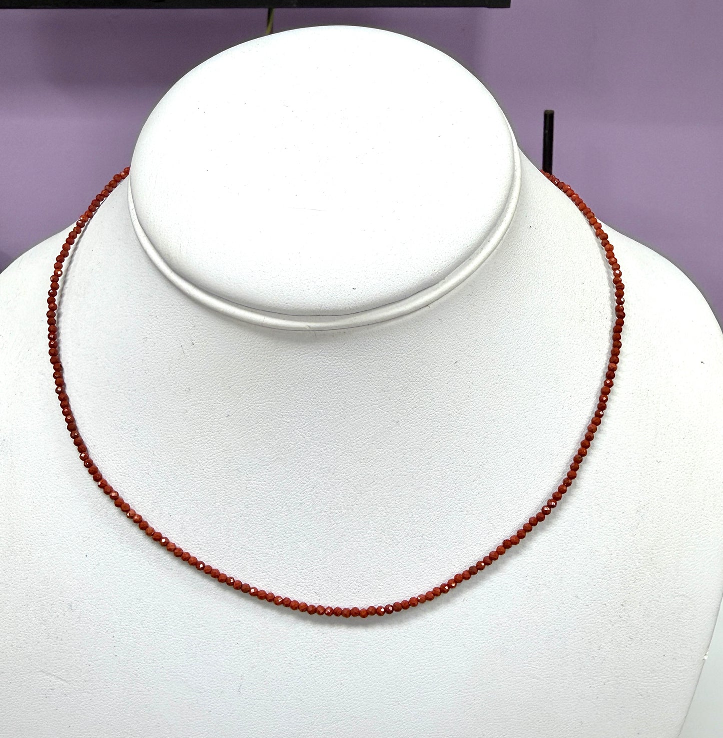 Wholesale Lot – 6 PCS 2mm Faceted Natural Red Jasper Necklaces with Stainless Steel Findings