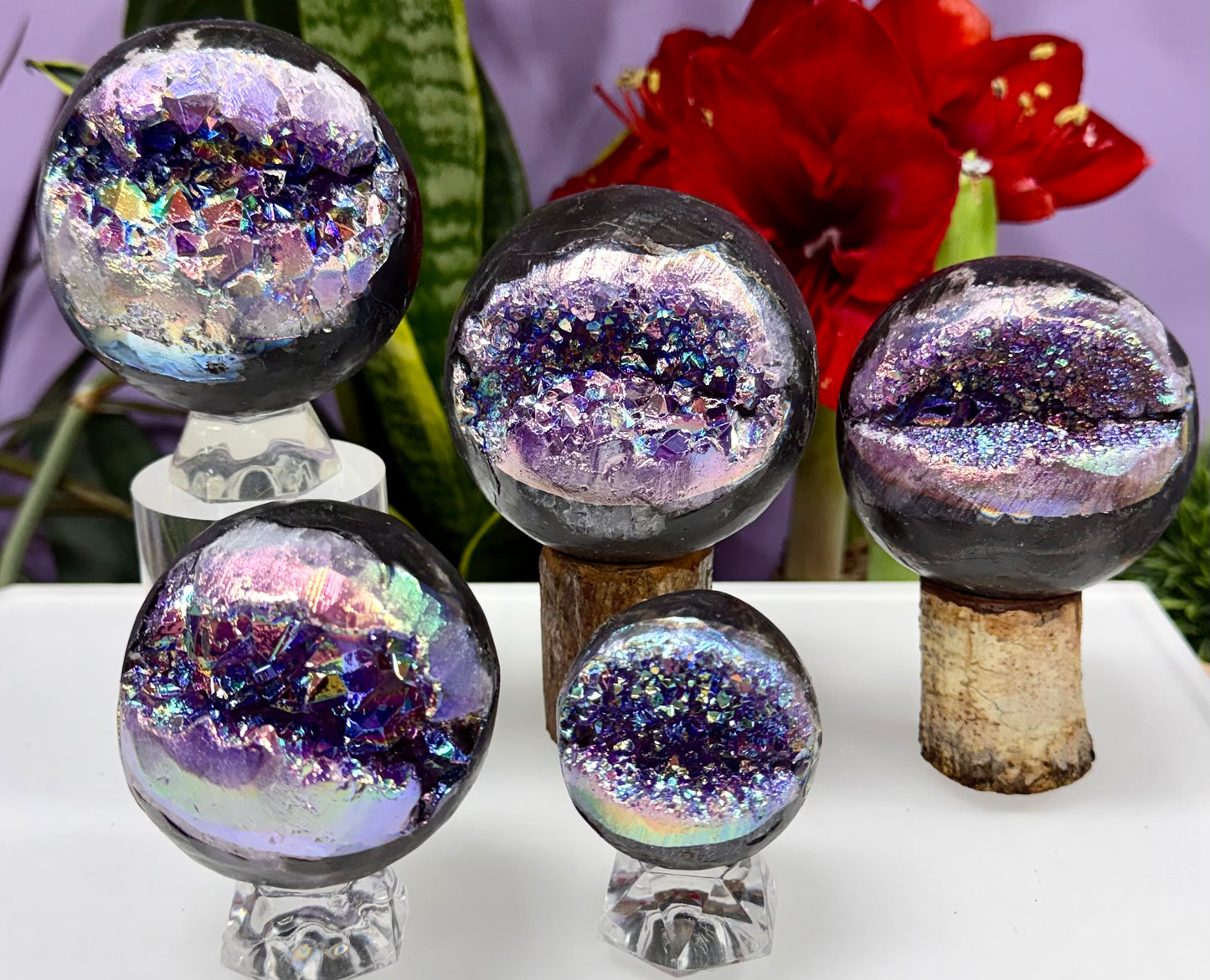3-4 PCs Aura Amethyst Sphere Crystal Healing Energy