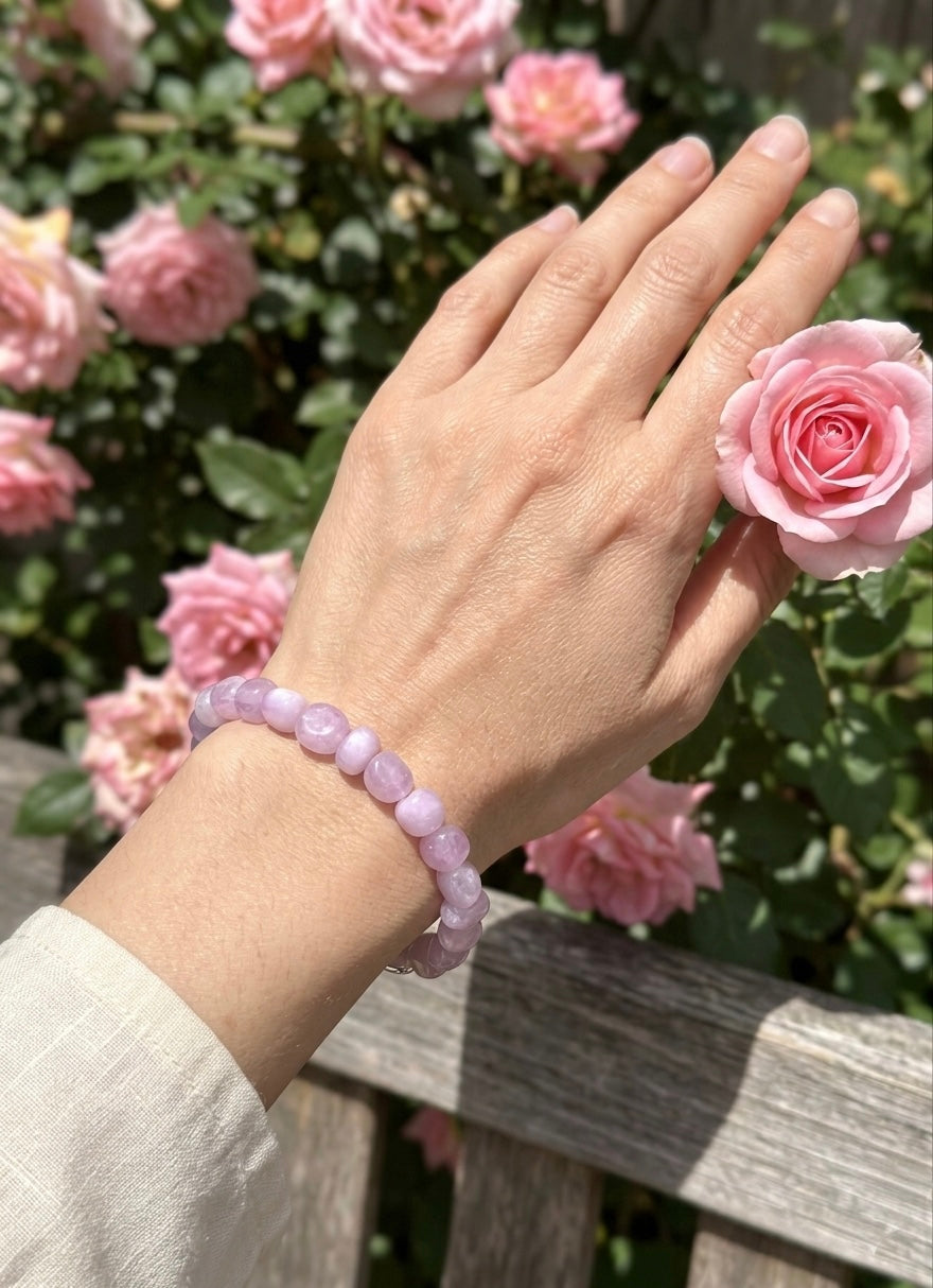 Wholesale 6 Pcs 6mm Natural Kunzite tumble Stretch Bracelet Crystal Healing Energy 7.5”