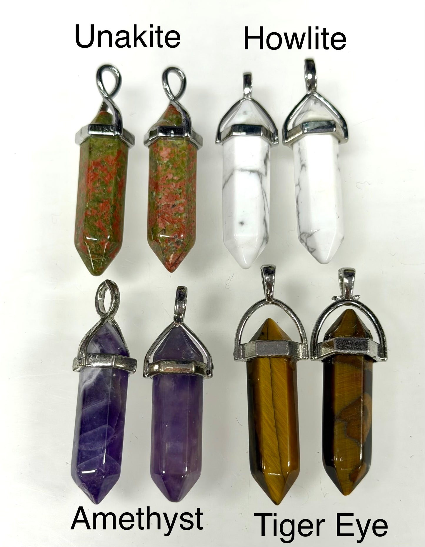 Wholesale Lot 24 Pcs Natural Crystal Point Pendant – Mixed Stones – Rhodium Plated