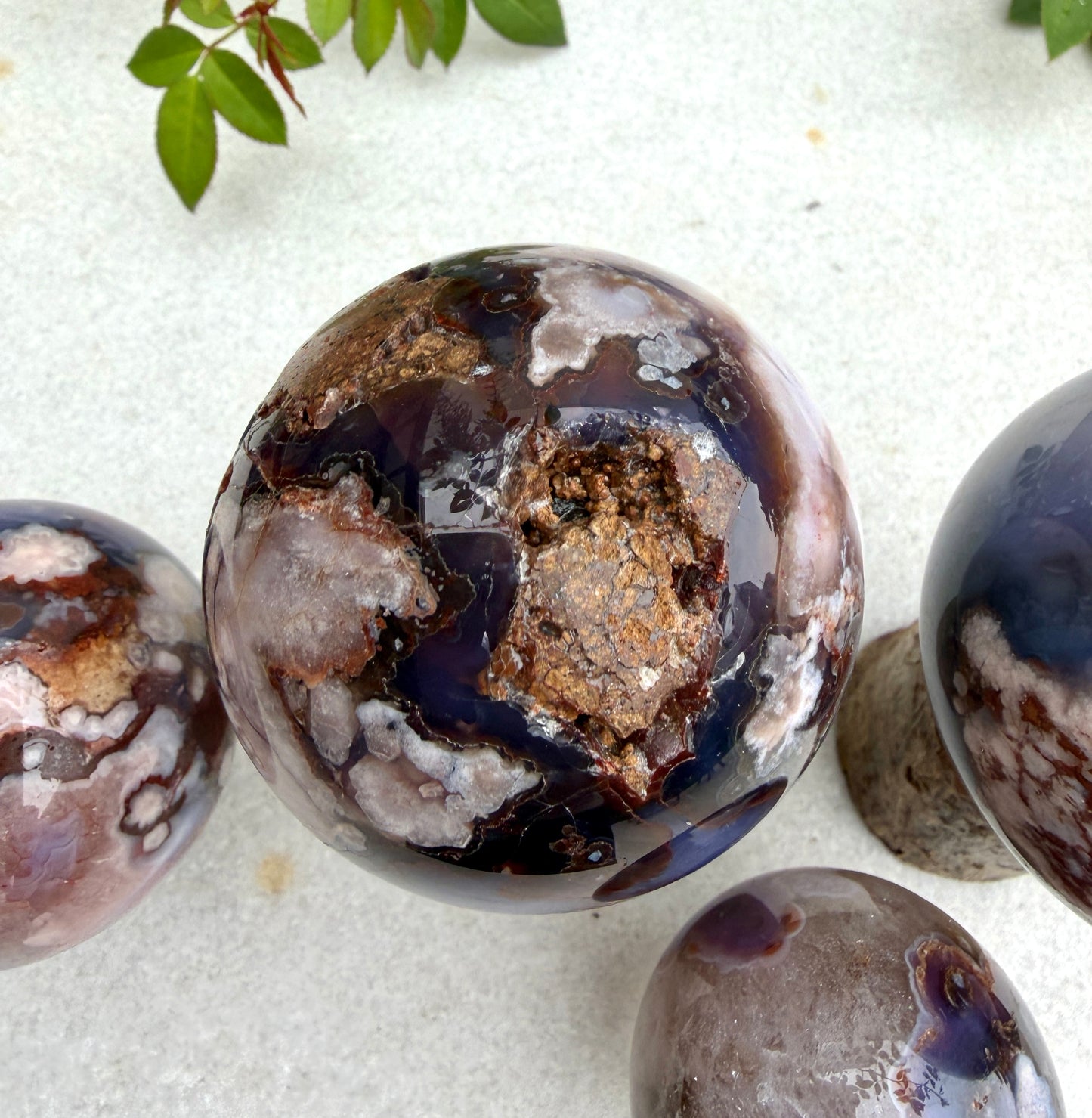 4pcs Blue Flower Agate Sphere Crystal Healing