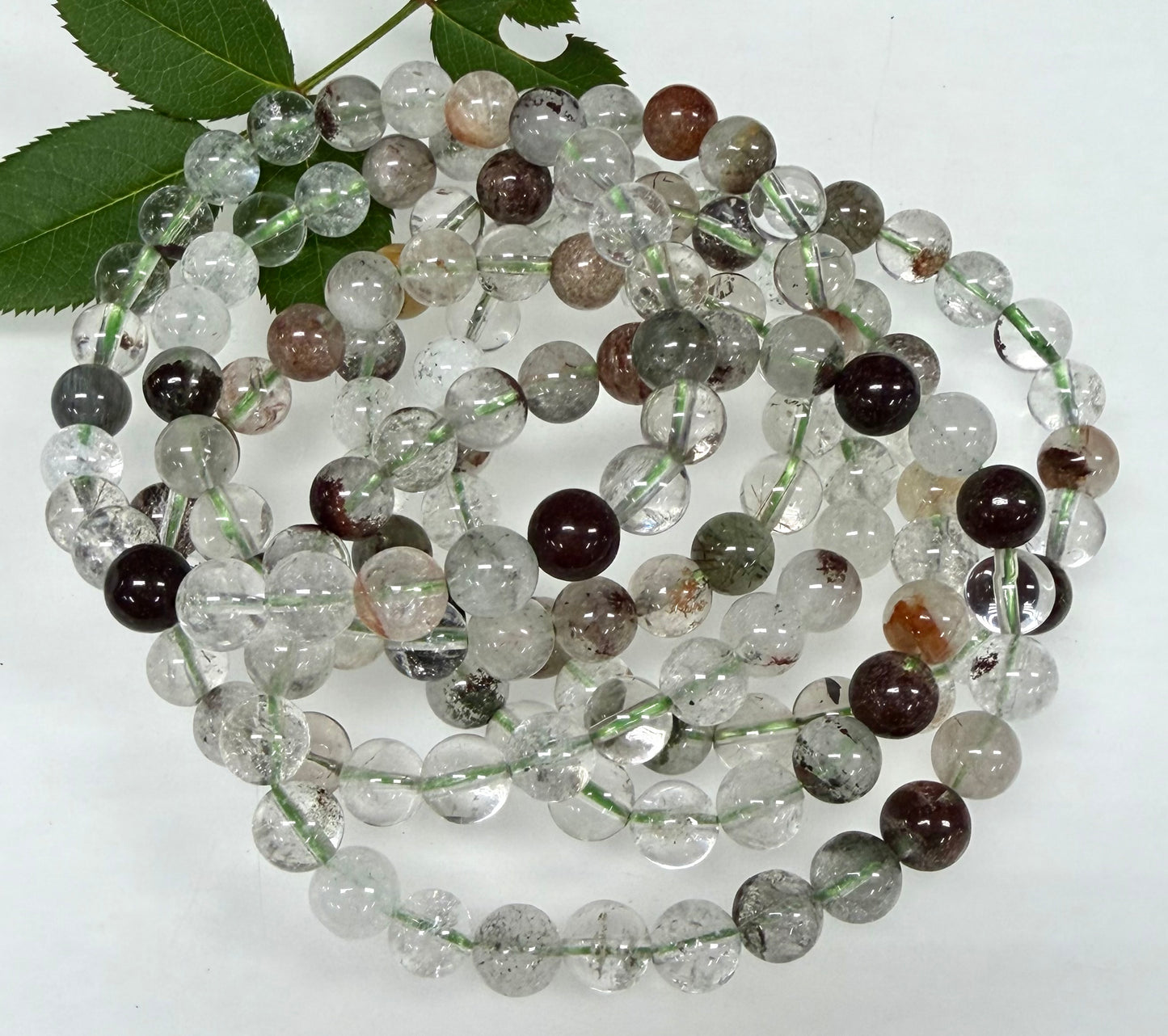 Wholesale Lot 6 Pcs Natural Garden Quartz Lodalite 8mm 7.5” Stretch Bracelet