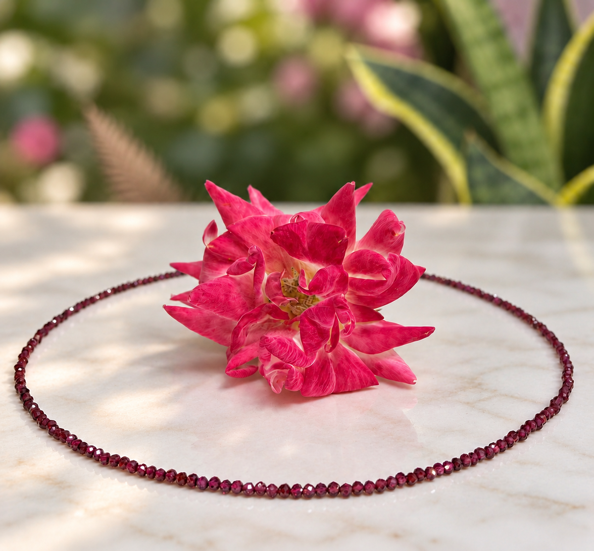 6 PCs 2mm Natural Garnet Necklaces w Stainless Steel Findings