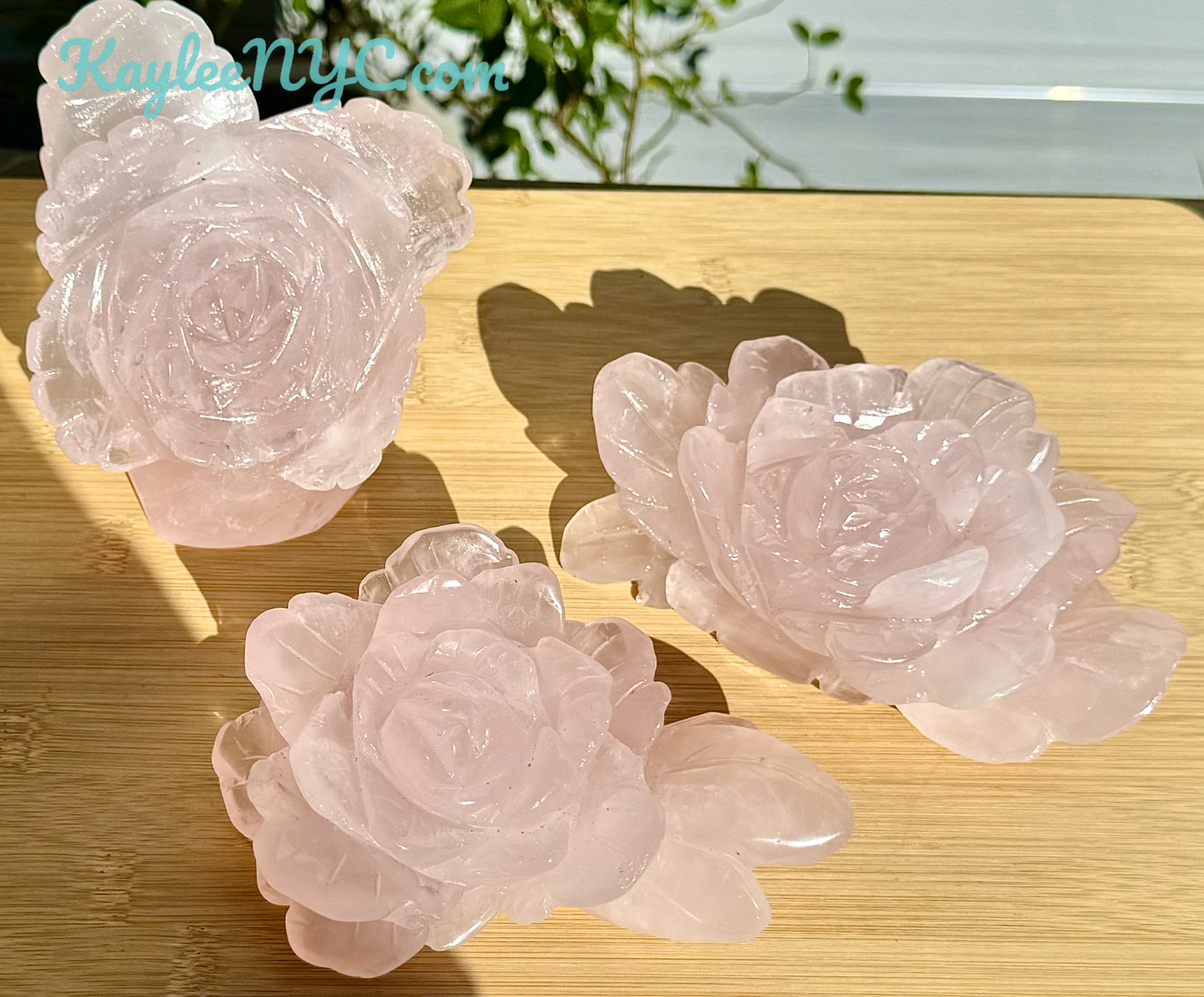 3 PCs Natural Rose Quartz Rose Carving Crystals Healing Energy