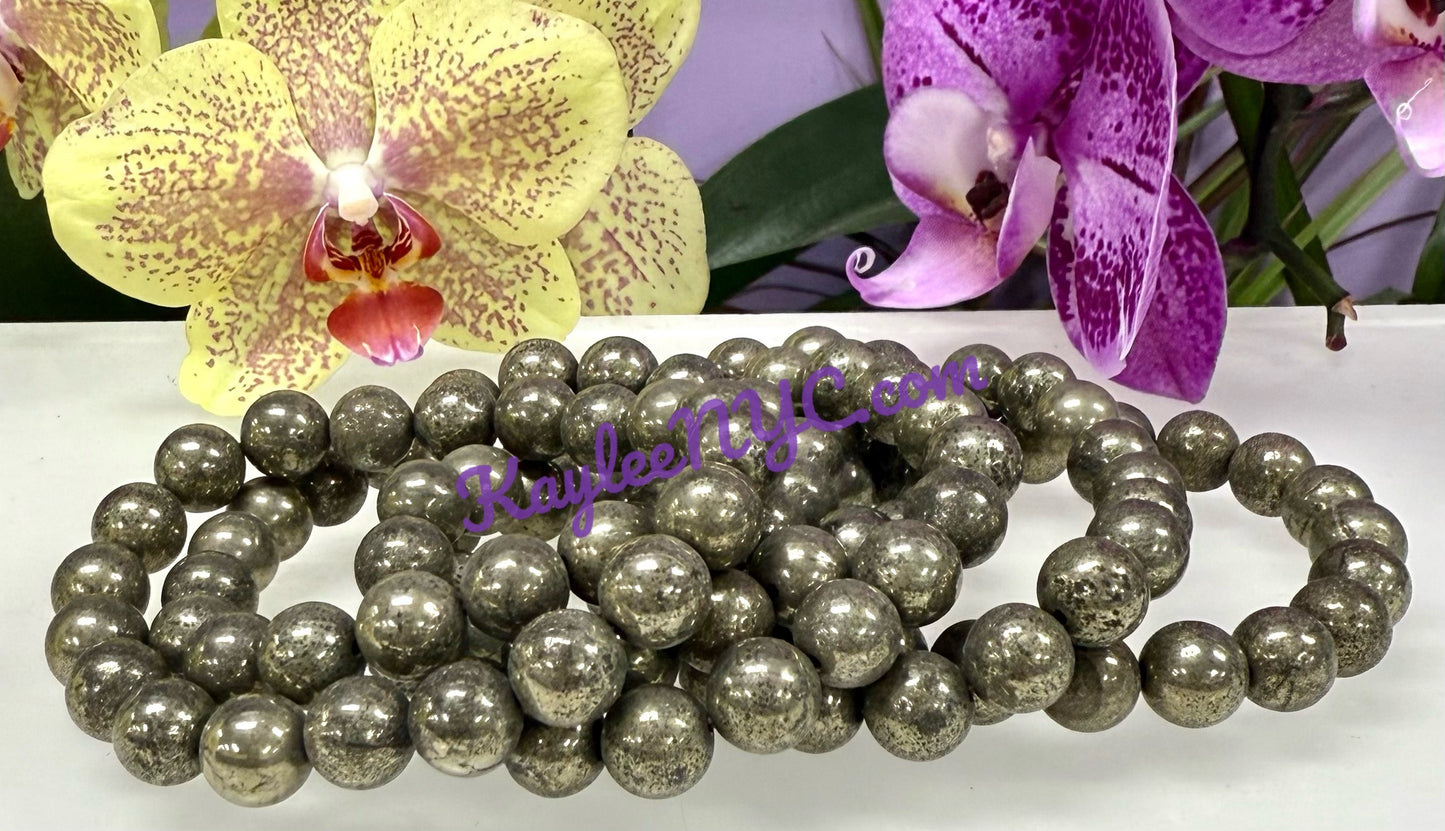 Wholesale 6 Pcs Natural Pyrite 10mm 8” Crystal Healing Stretch Bracelet