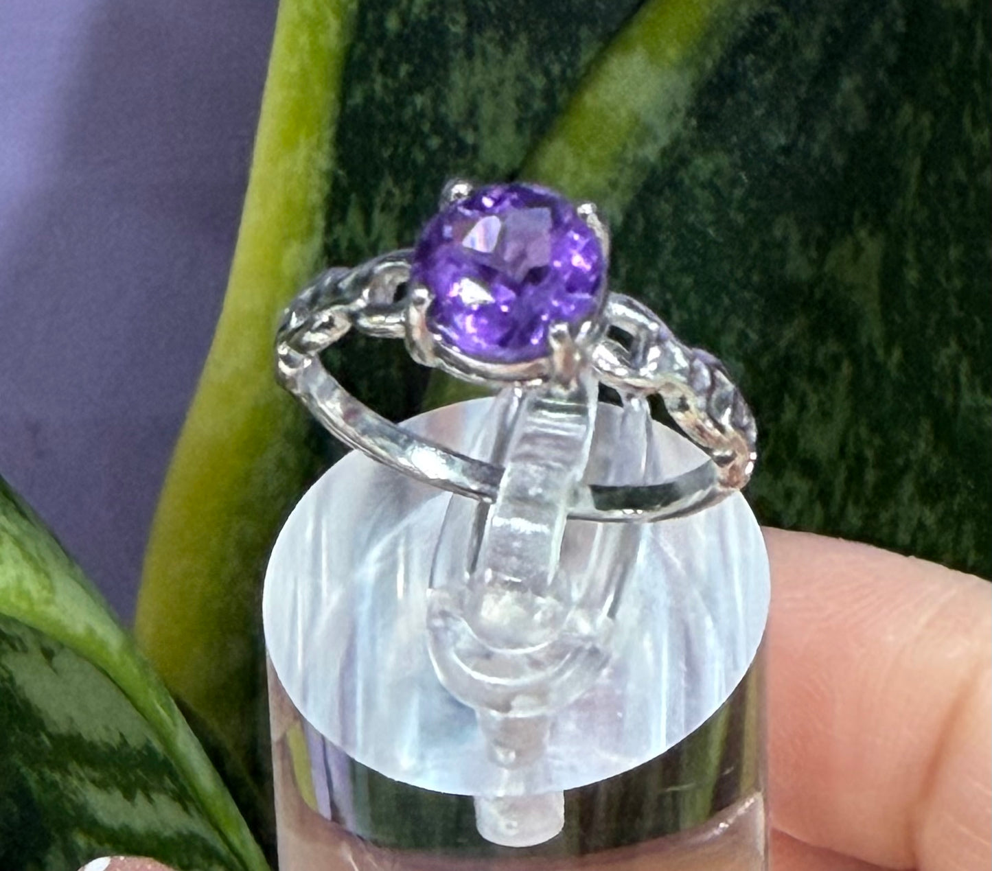 Wholesale Lot 7 pcs Natural Amethyst Stainless Steel Ring 7mm