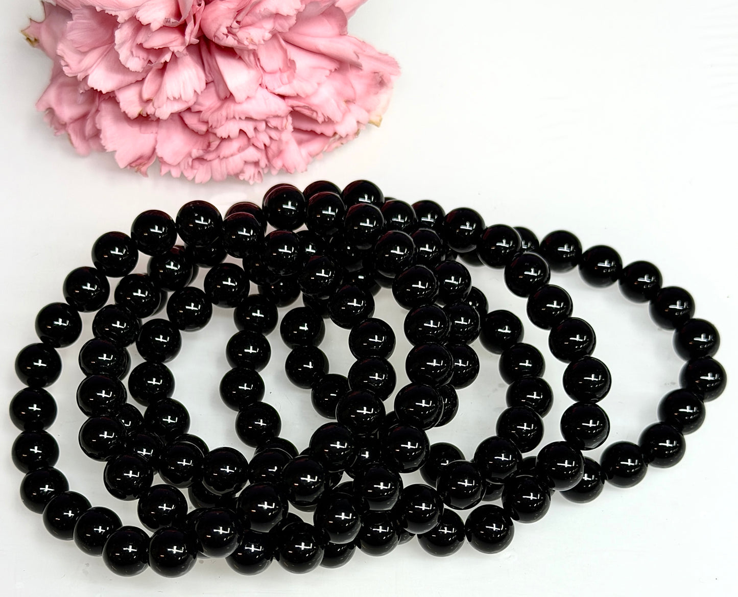 Wholesale 6 Pcs Natural Black Onyx 8mm 7.5” Crystal Healing Stretch Bracelet
