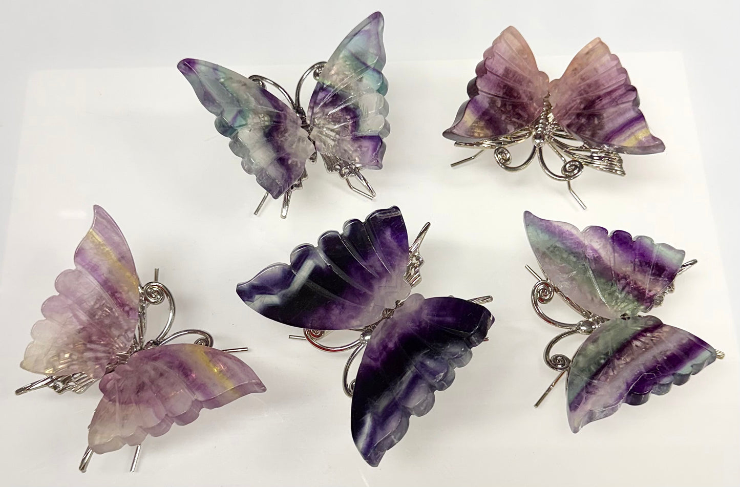 Wholesale Lot 5 PCs Natural Fluorite Crystal Butterfly w/stand Healing Energy