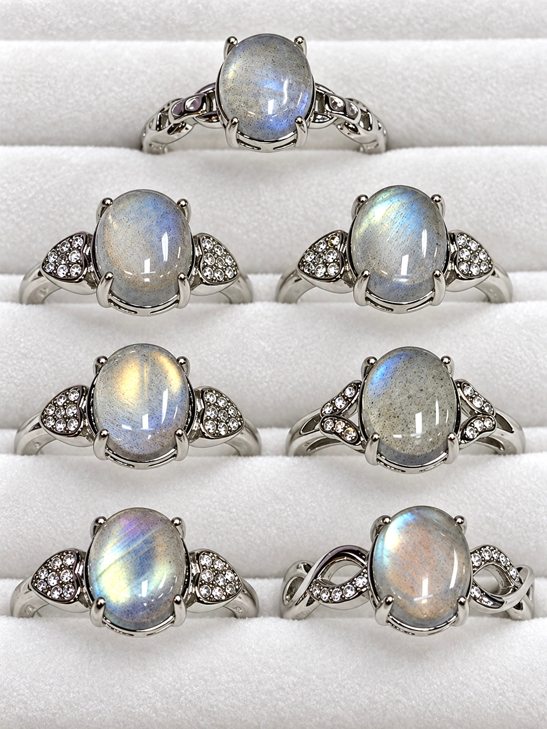 Wholesale Lot 7 pcs Natural Labradorite Stainless Steel Ring (316) 8x10mm