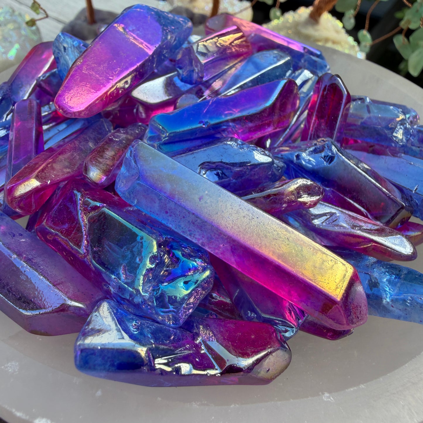 Wholesale Lot 1 Lb Rainbow Aura Quartz Wand Tumble Crystal Nice Quality