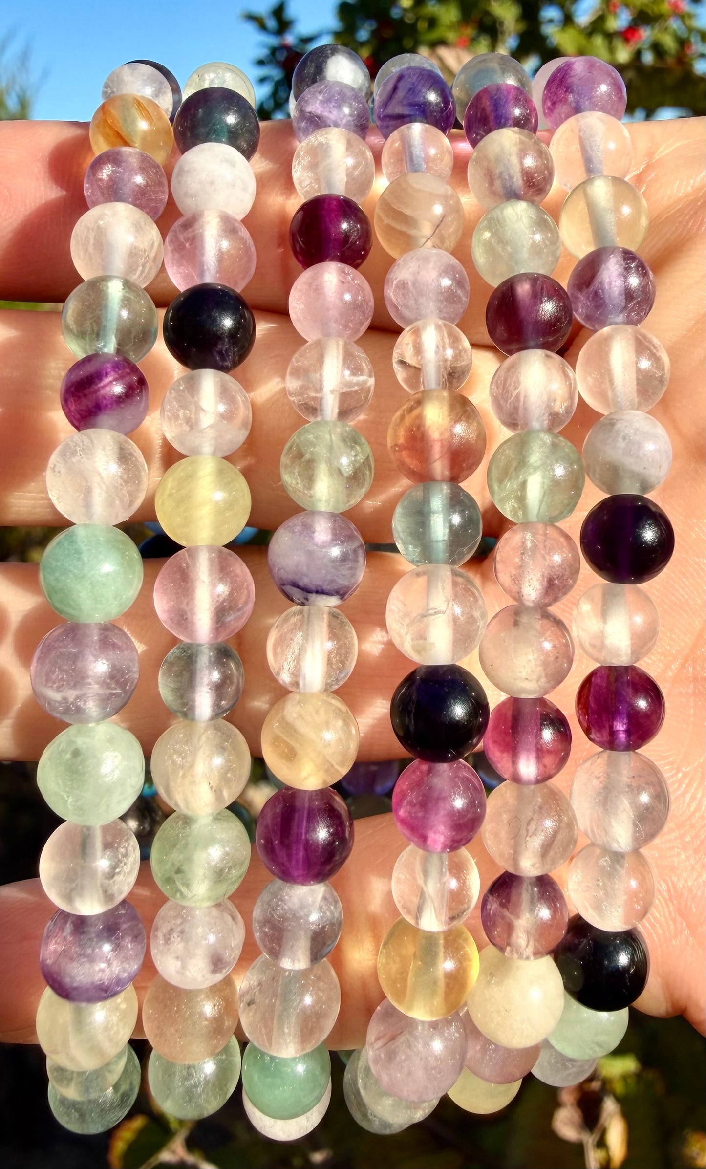 Wholesale 6 Pcs Natural Rainbow Fluorite 6mm 7.5” Crystal Healing Stretch Bracelet