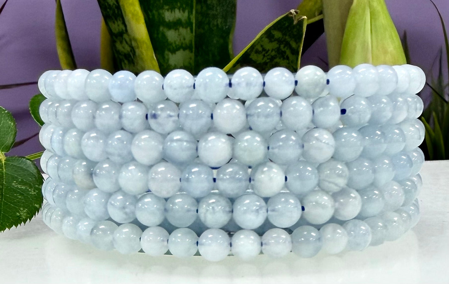 Wholesale Lot 6 Pcs Natural Aquamarine 5mm 7.5” Crystal Healing Stretch Bracelet