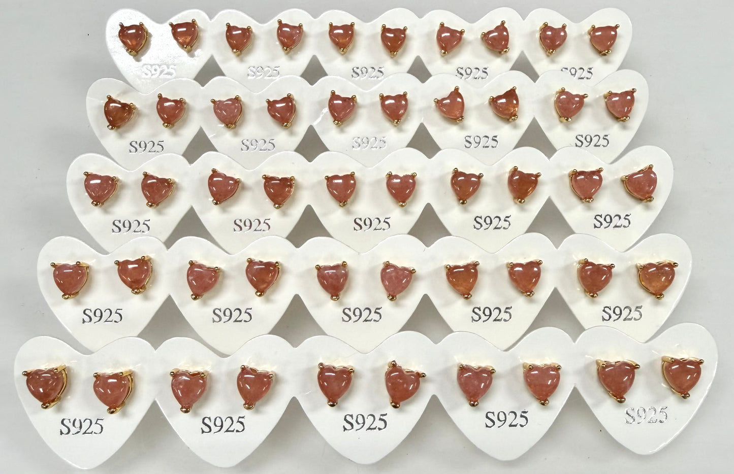 Wholesale Lot 5 Pairs Natural Rhodochrosite Heart Sterling Silver(925) Earring Studs 6mm