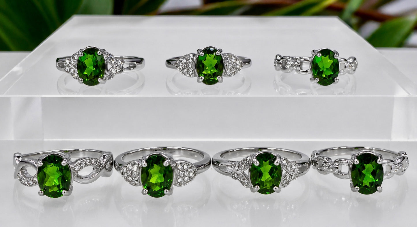 7 pcs Natural Diopside Stainless Steel Ring Crystal Healing Energy