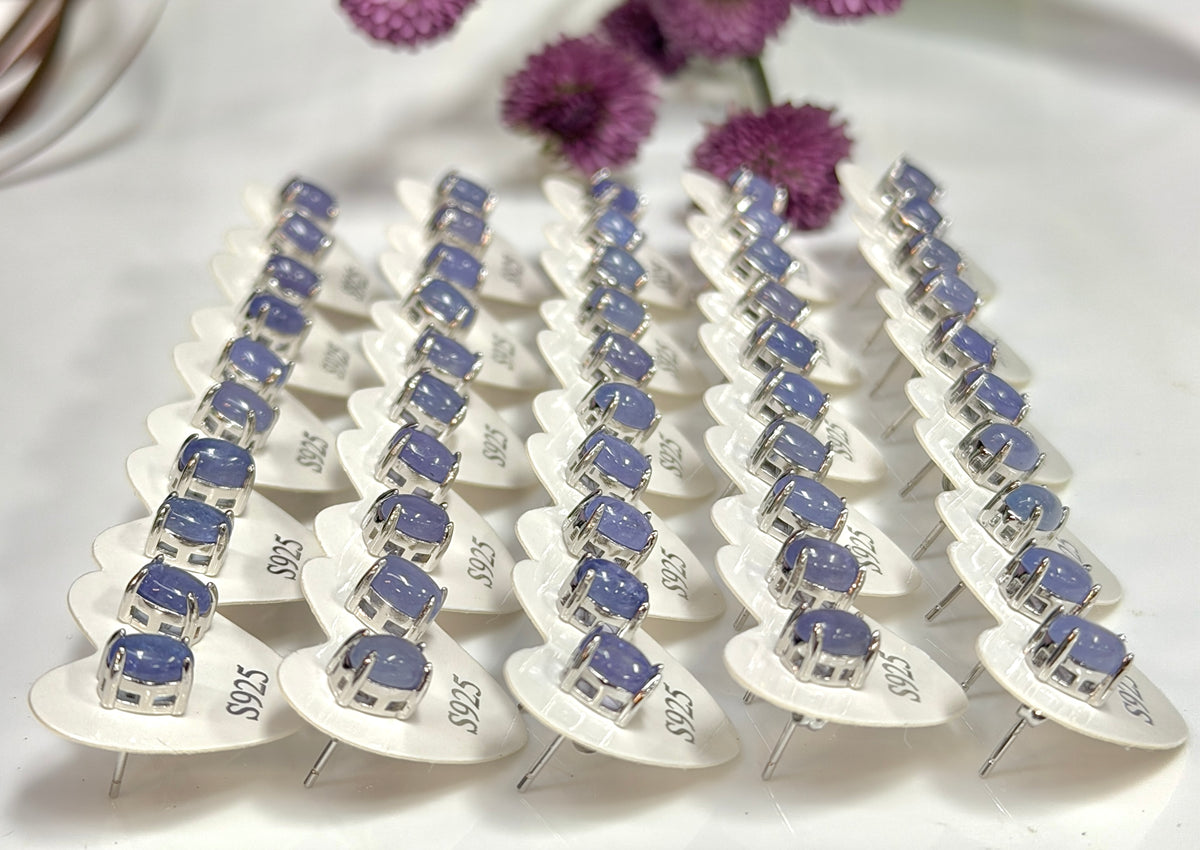 Wholesale Lot 5 Pairs Natural Tanzanite Earring Studs 5x7mm