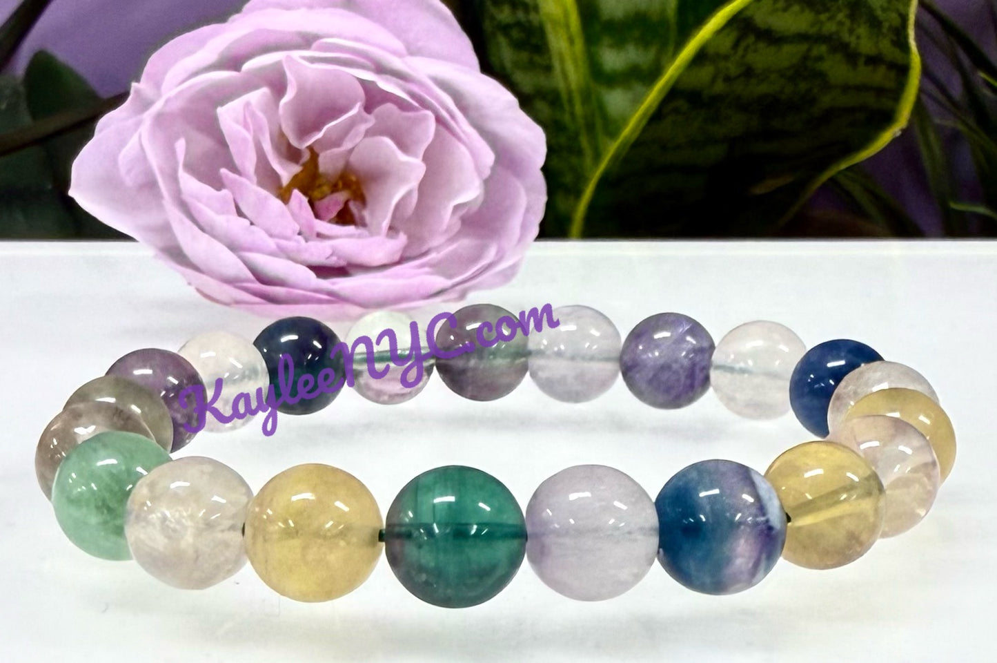 Wholesale 6 Pcs Natural Rainbow Fluorite 9.5-10mm 7.5” Crystal Healing Stretch Bracelet