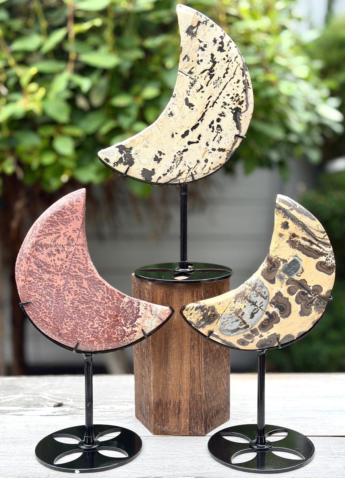 Wholesale Lot 3pcs Natural Picture Jasper Moon with Stand