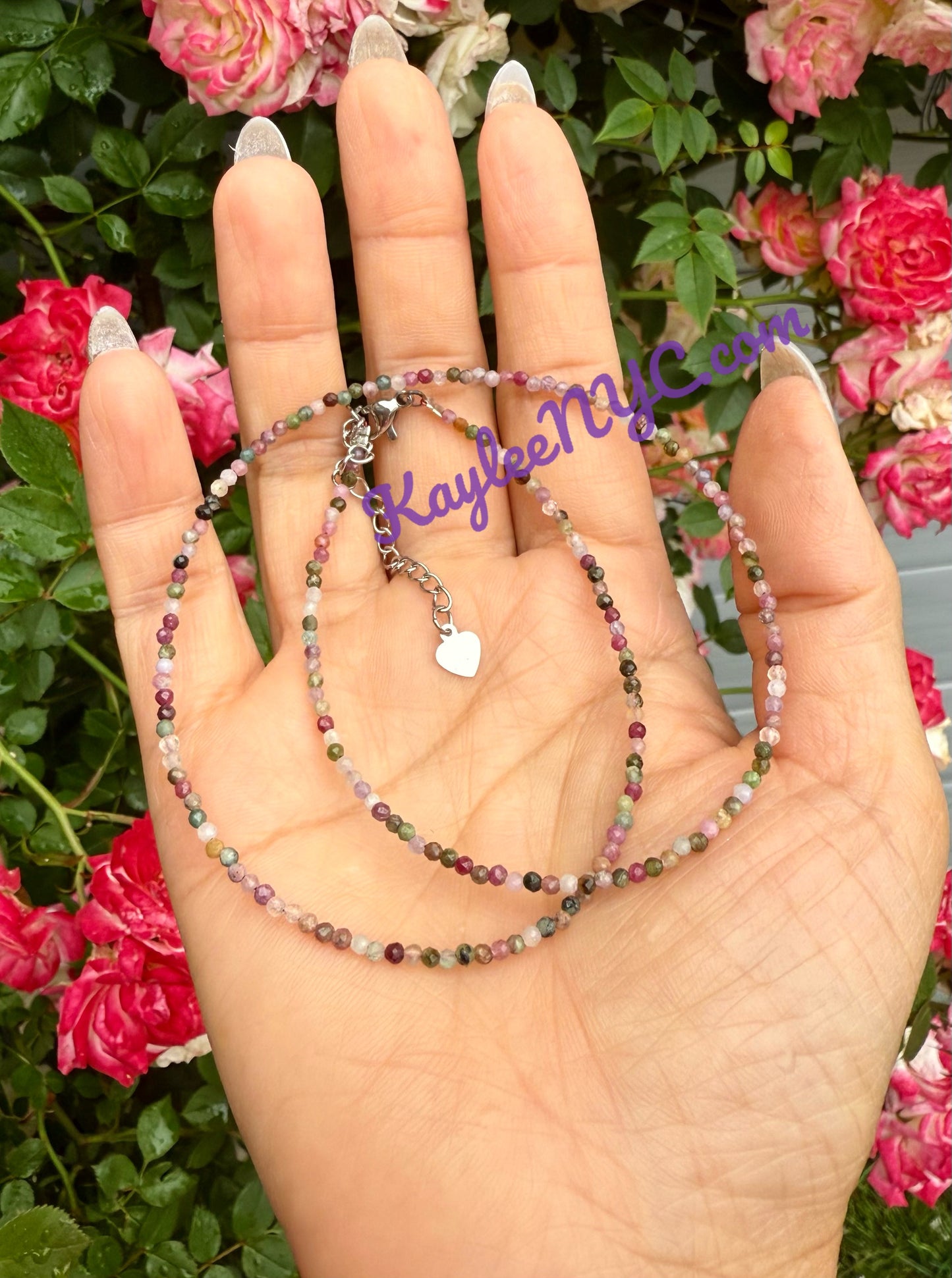 6 PCs 3mm Natural Rainbow Tourmaline Necklaces