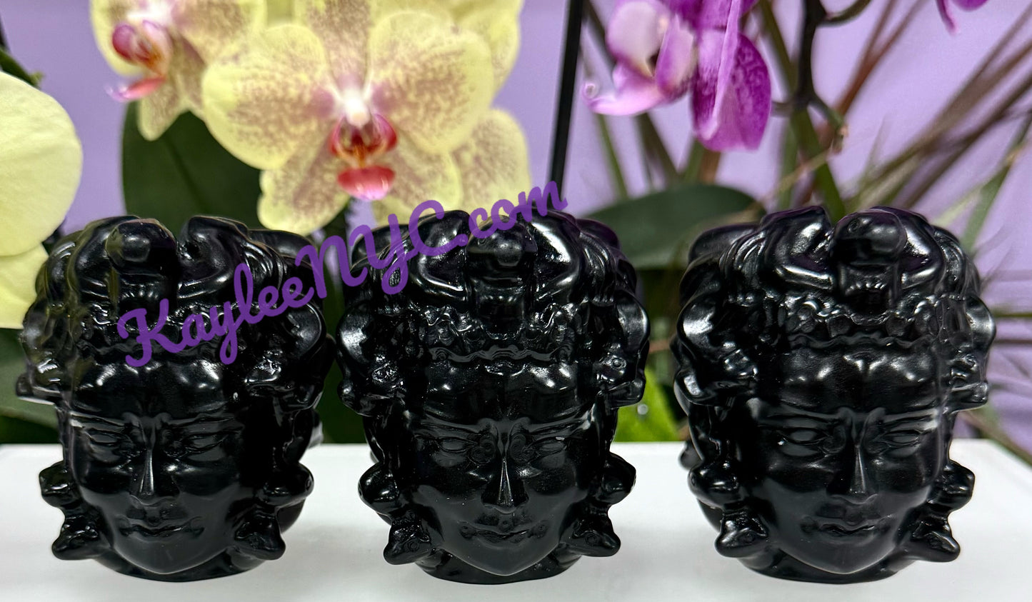 Wholesale Lot 3 pcs Natural Black Obsidian Medusa Crystals Healing Energy
