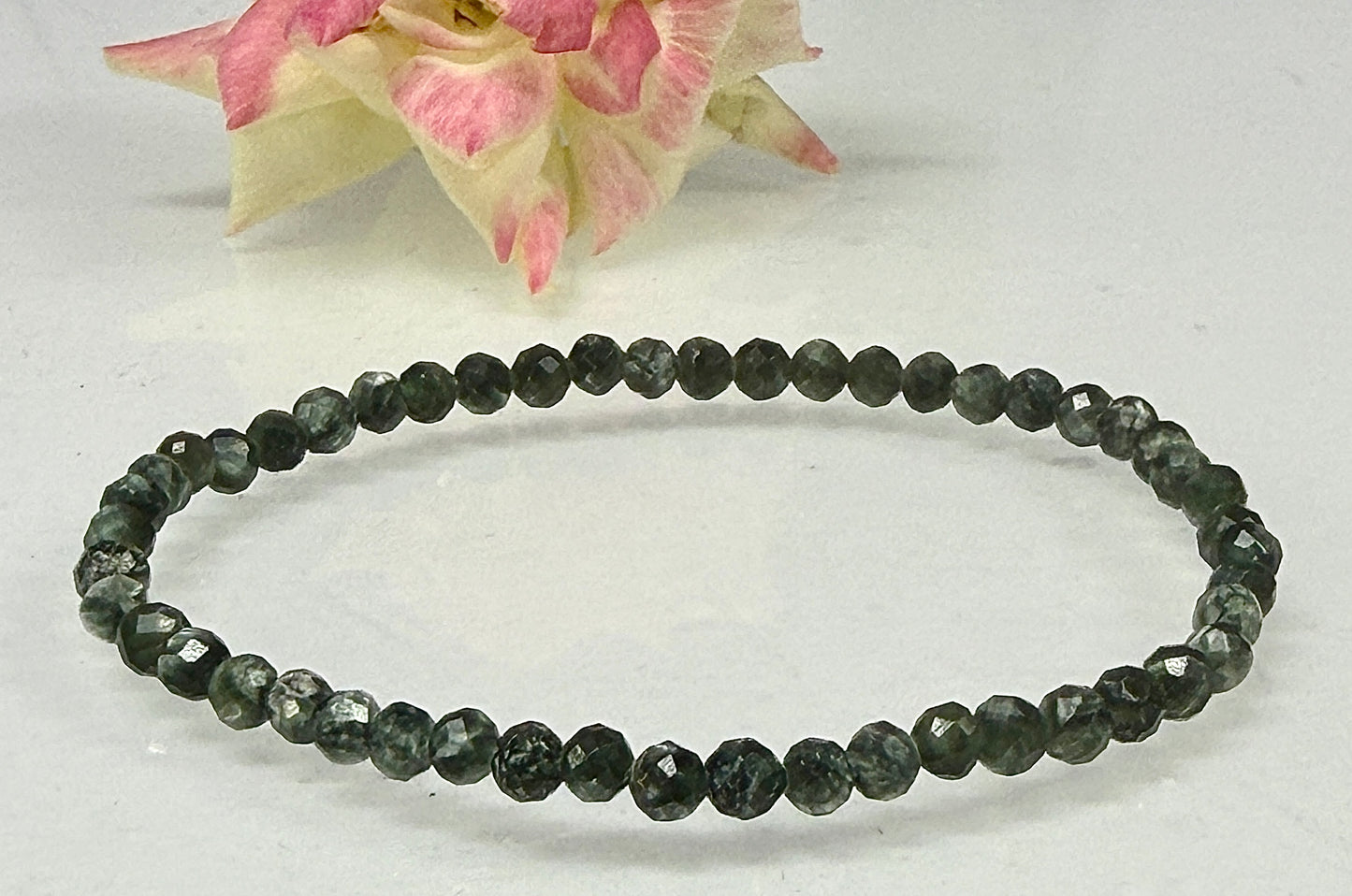 Wholesale 6 Pcs 4mm Seraphinite Faceted Natural Crystal Stretch Bracelet 7.5" (Russia)