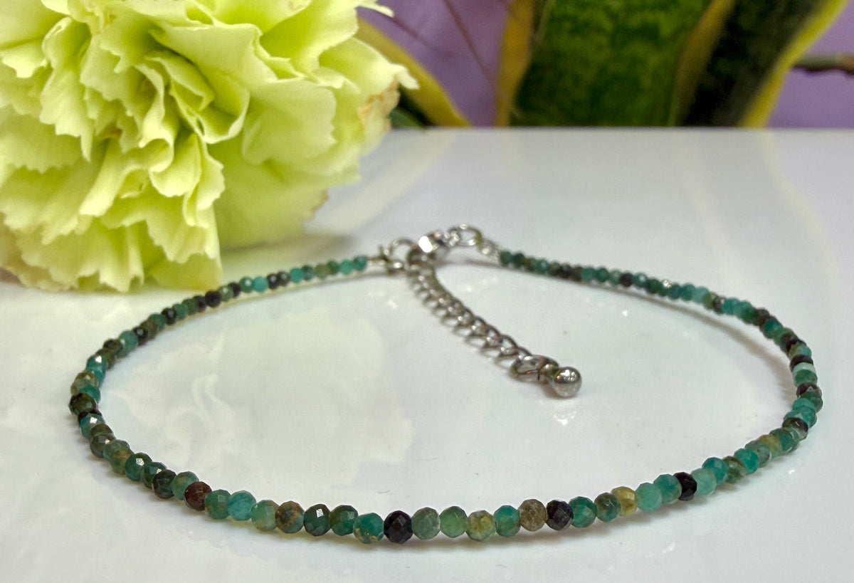 6 PCs 2mm Faceted Natural Emerald Anklet Stainless Steel Findings