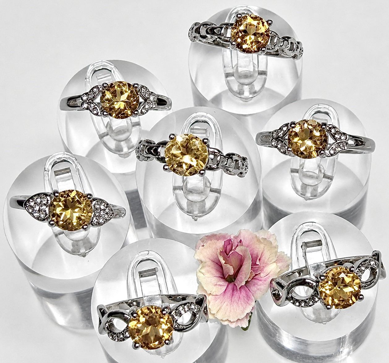 Wholesale Lot 7 pcs Faceted Citrine Stainless Steel Ring 7mm