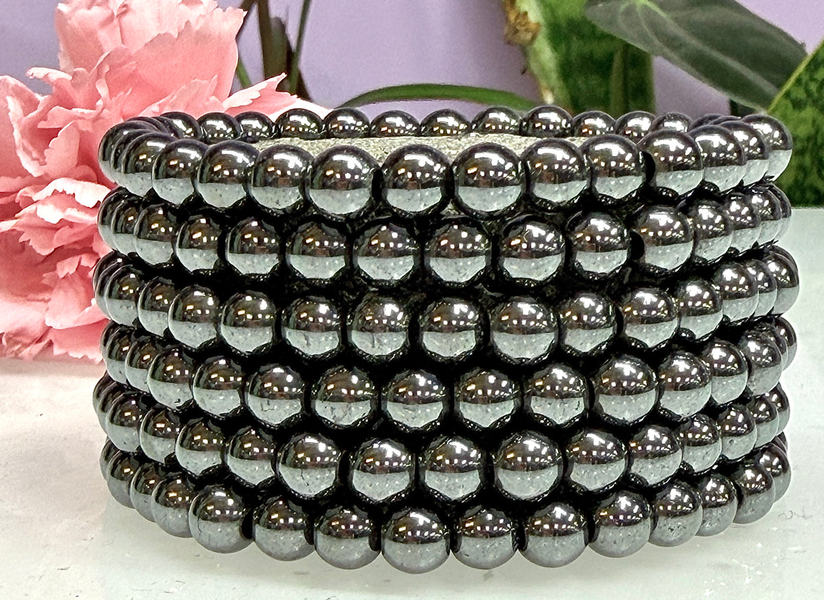Wholesale Lot 6 Pcs Natural Hematite 6mm 7.5” Crystal Healing Stretch Bracelet