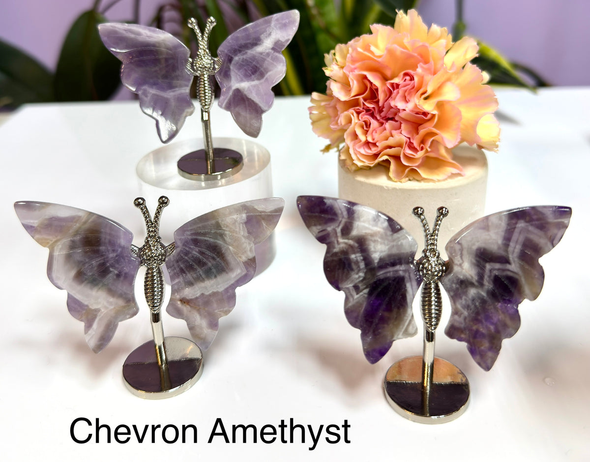 Wholesale Lot 12 PCs Mixed Natural Crystal Butterfly w/stand Healing Energy