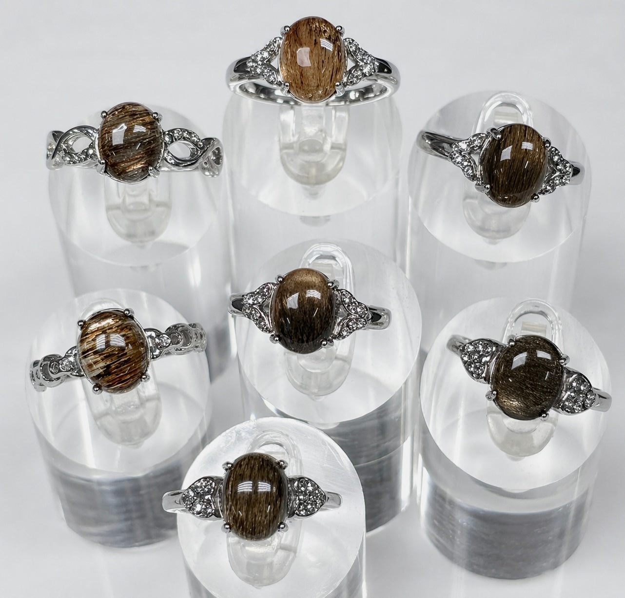 Wholesale Lot 7 pcs Natural Black Moonstone Stainless Steel Ring 8x10mm