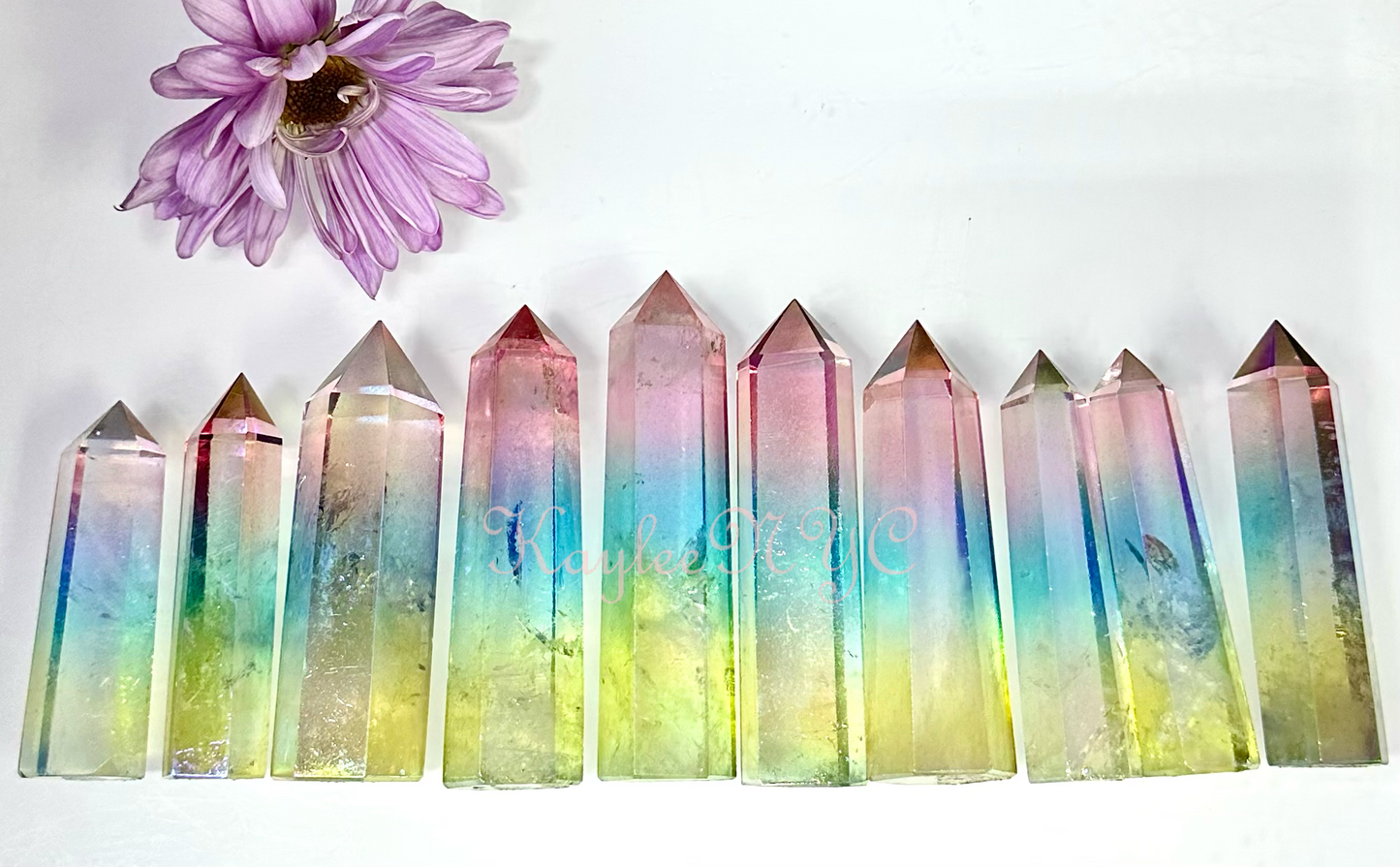 1 lb Natural Rainbow Aura Quartz Obelisk Tower