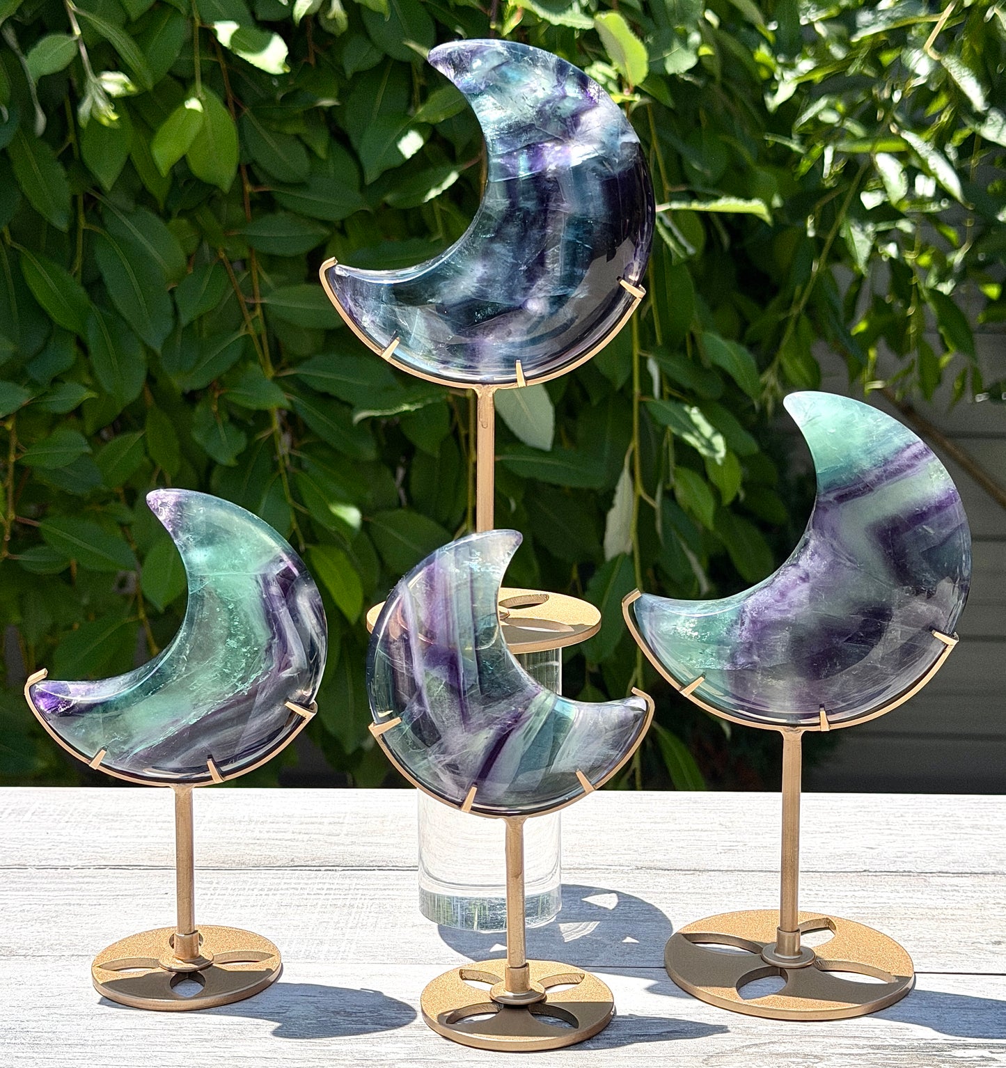 Wholesale Lot 4 PCs Natural Rainbow Fluorite Moon w/stand Healing Energy