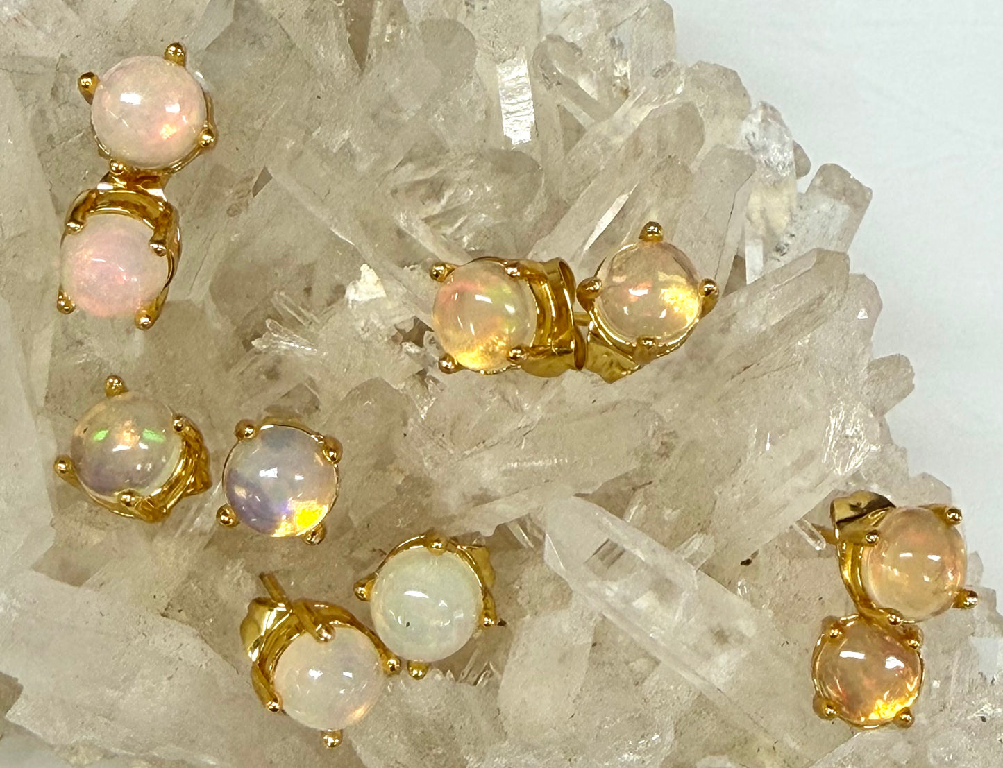 Wholesale 5 Pairs Natural Opal Sterling Silver(925) Posts 6mm