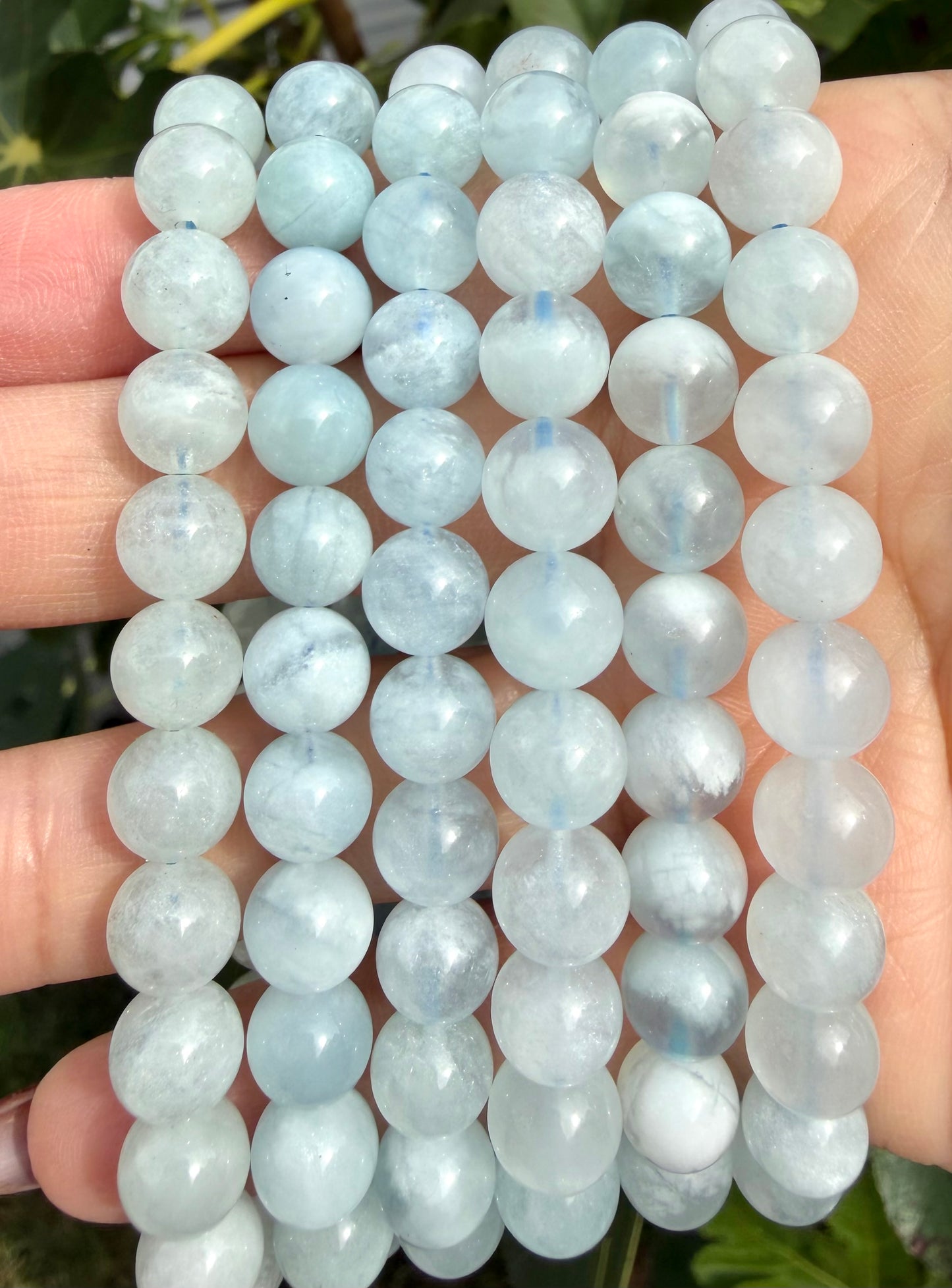 Wholesale 6 Pcs Natural Aquamarine 8mm 7.5” Crystal Healing Stretch Bracelet