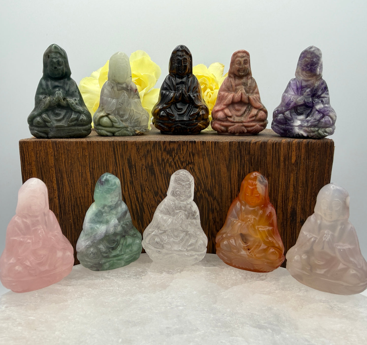 10 Pcs 1.5” Natural Crystal Guanyin Female Buddha