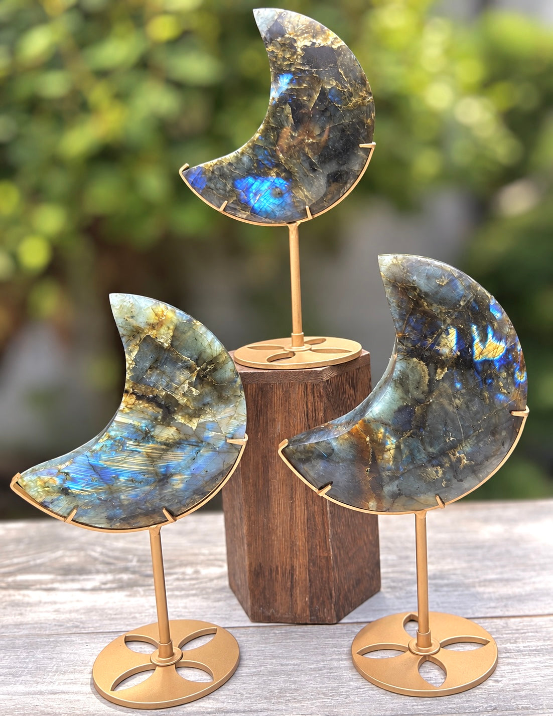 Wholesale Lot 3 pcs Natural Labradorite Moon with Stand Crystal
