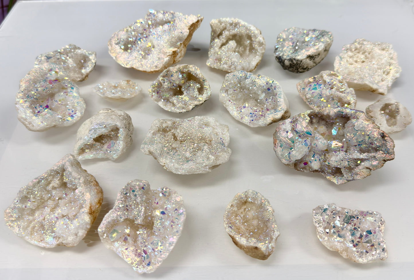 Wholesale Lot 2 Lb Angel Aura White Druzy Quartz Geode Crystal Healing Energy