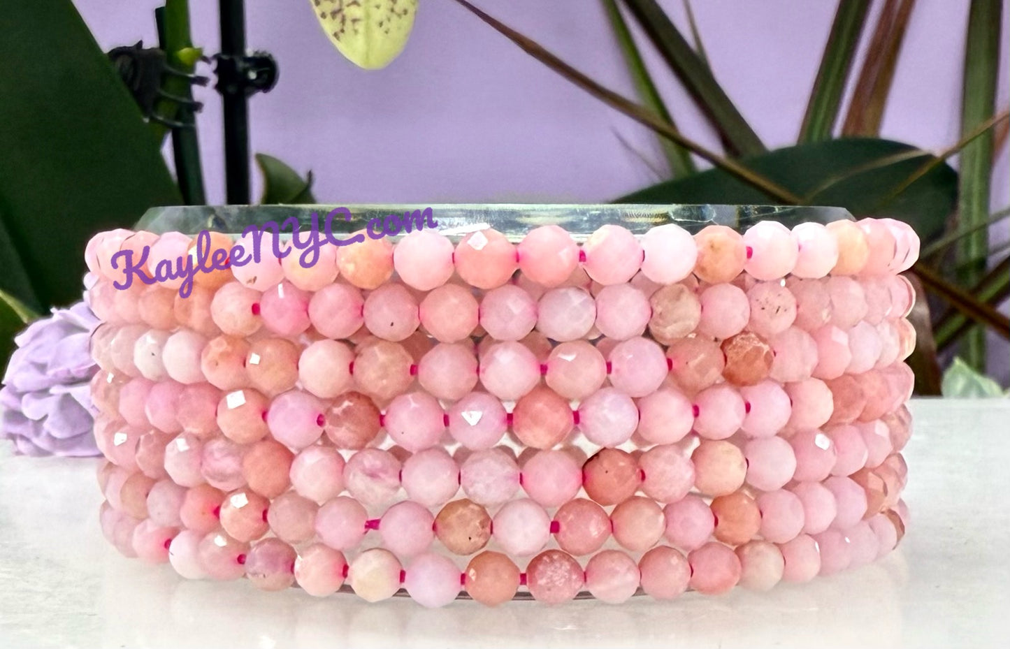 Wholesale Lot 6 Pcs 4mm Faceted Natural Pink Opal 7.5” Crystal Healing Stretch Bracelet