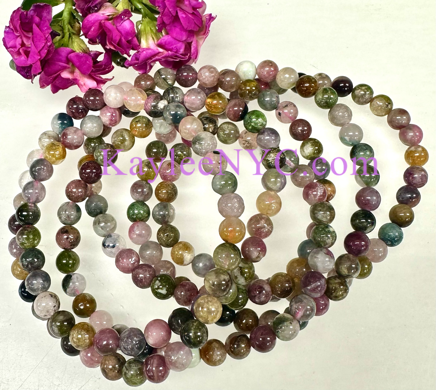 Wholesale 6 Pcs Natural Watermelon Tourmaline 6mm 7.5” Crystal Healing Stretch Bracelet