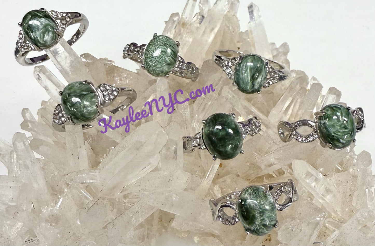 Wholesale Lot 6 pcs Natural Seraphinite Stainless Steel Ring 8x10mm