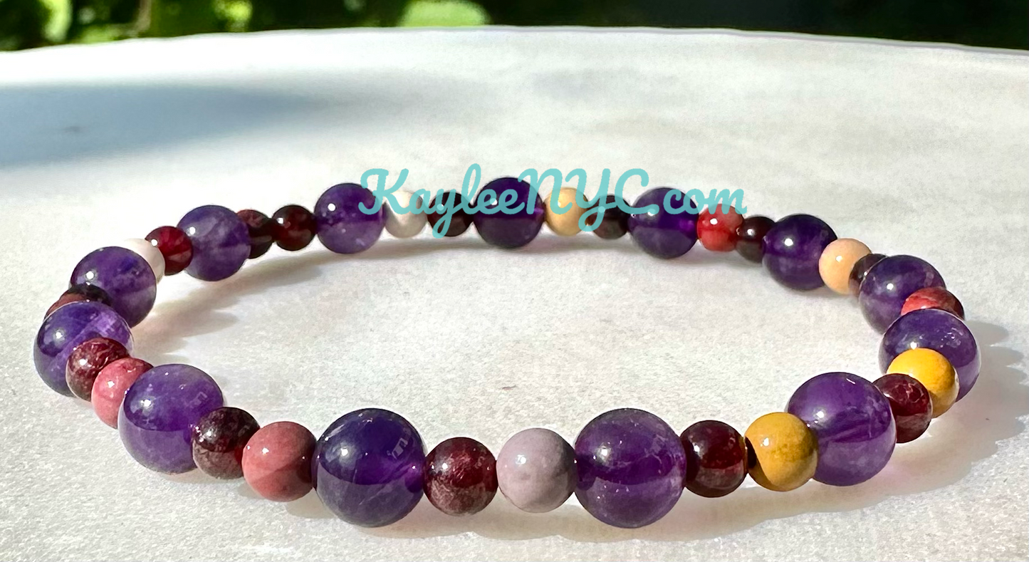 6 PCs Natural Crystal Aquarius Zodiac Stretch Bracelet ~7.5”