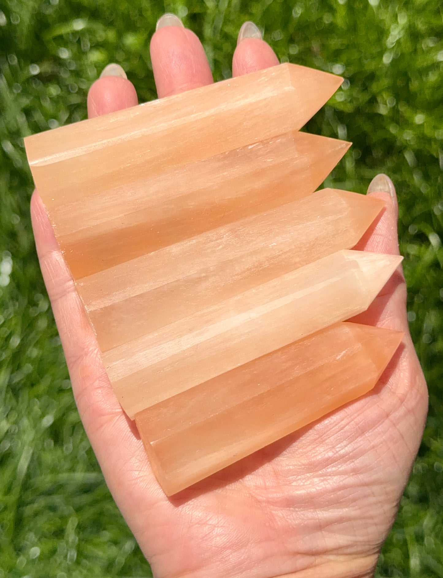 Wholesale Lot 2 lbs Natural Peach Selenite aka Satin Spar Obelisk Tower Point Crystal Healing Energy